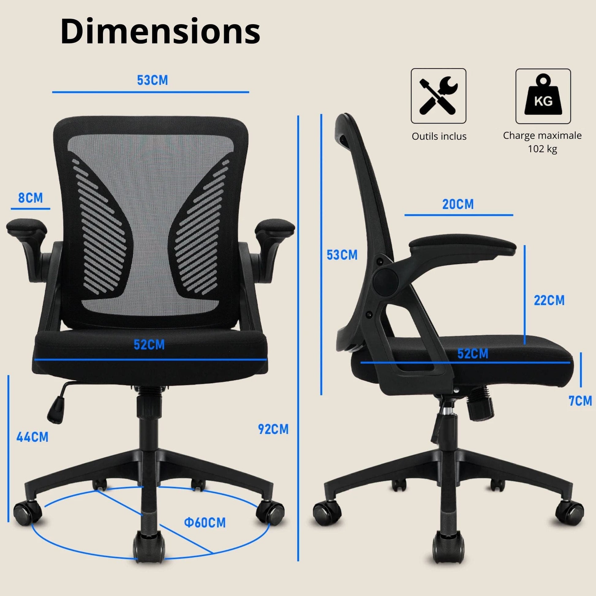 Chaise de bureau ergo à dossier papillon