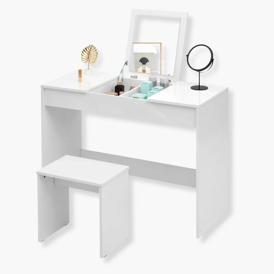 Coiffeuse avec miroir et tabouret | UT. Blanc