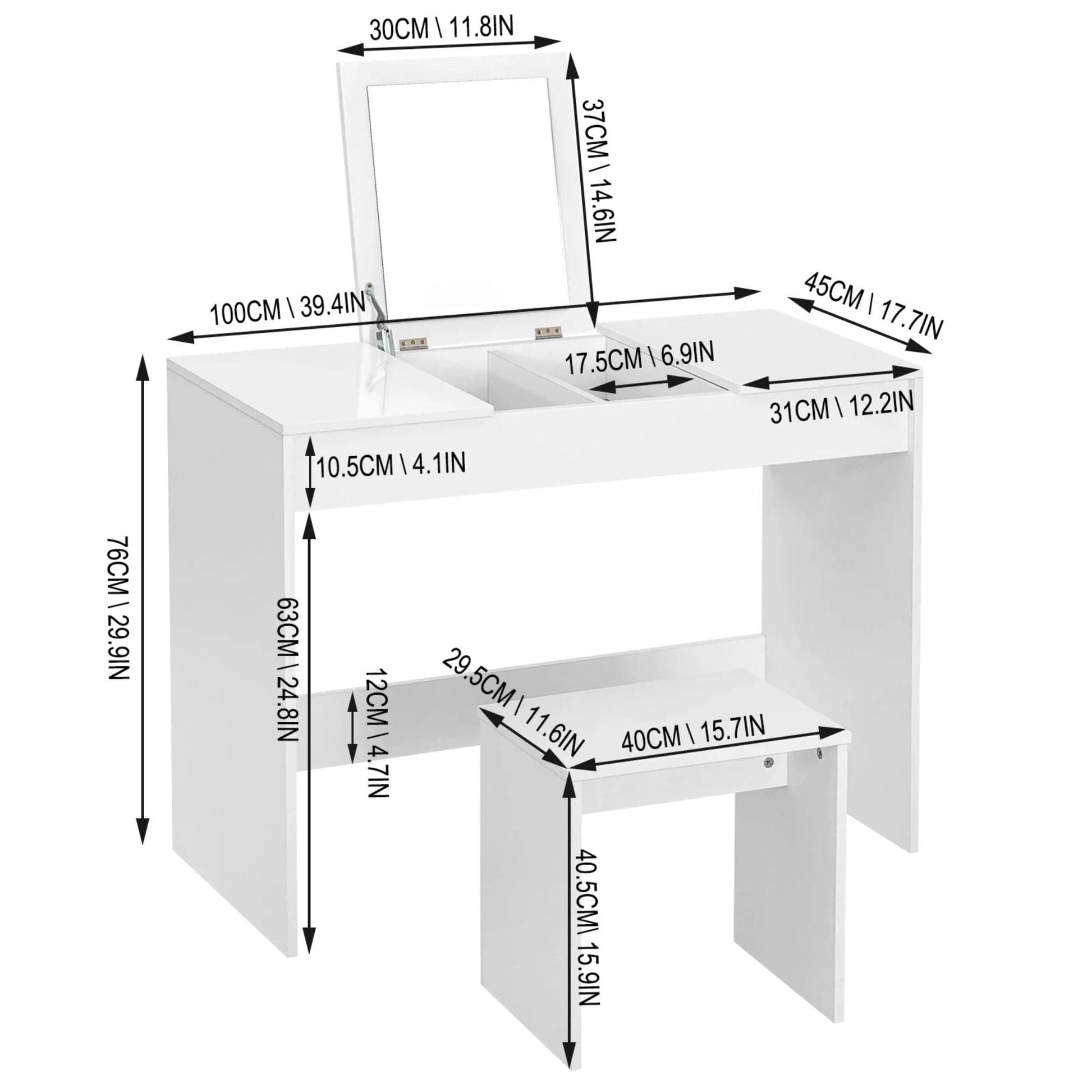 Coiffeuse avec miroir et tabouret | UT. Blanc