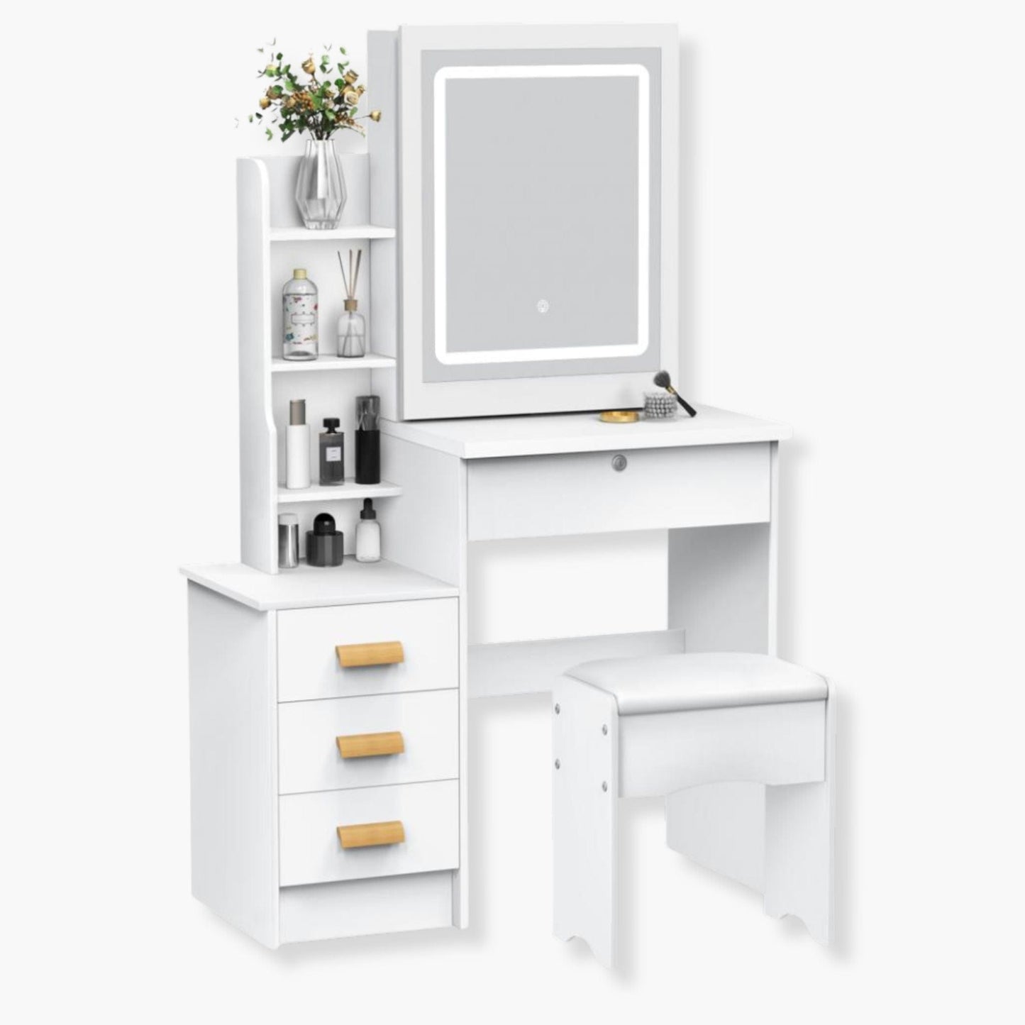 Coiffeuse avec miroir LED et tabouret | UT. Blanc