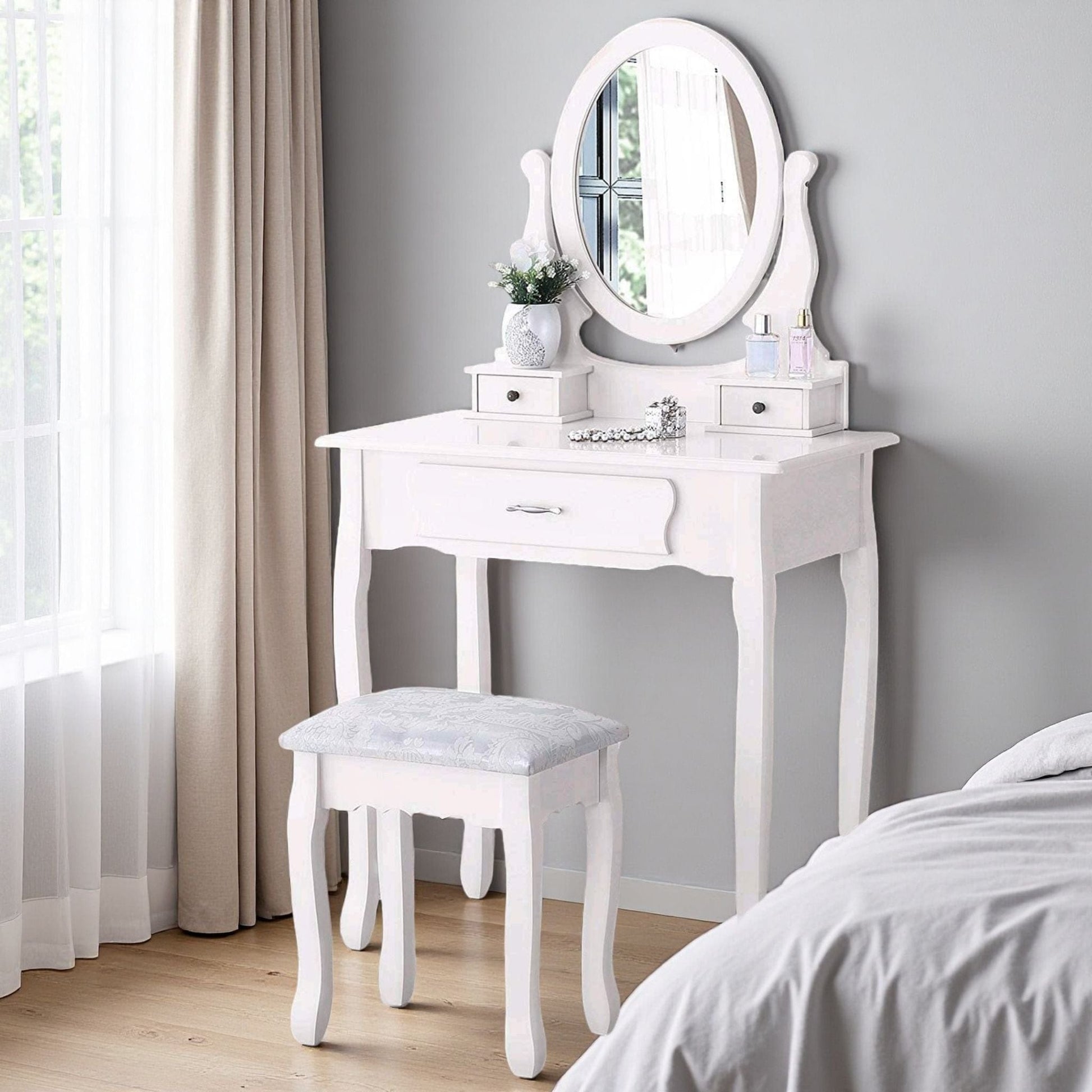 Coiffeuse avec tabouret et miroir | UT Blanc