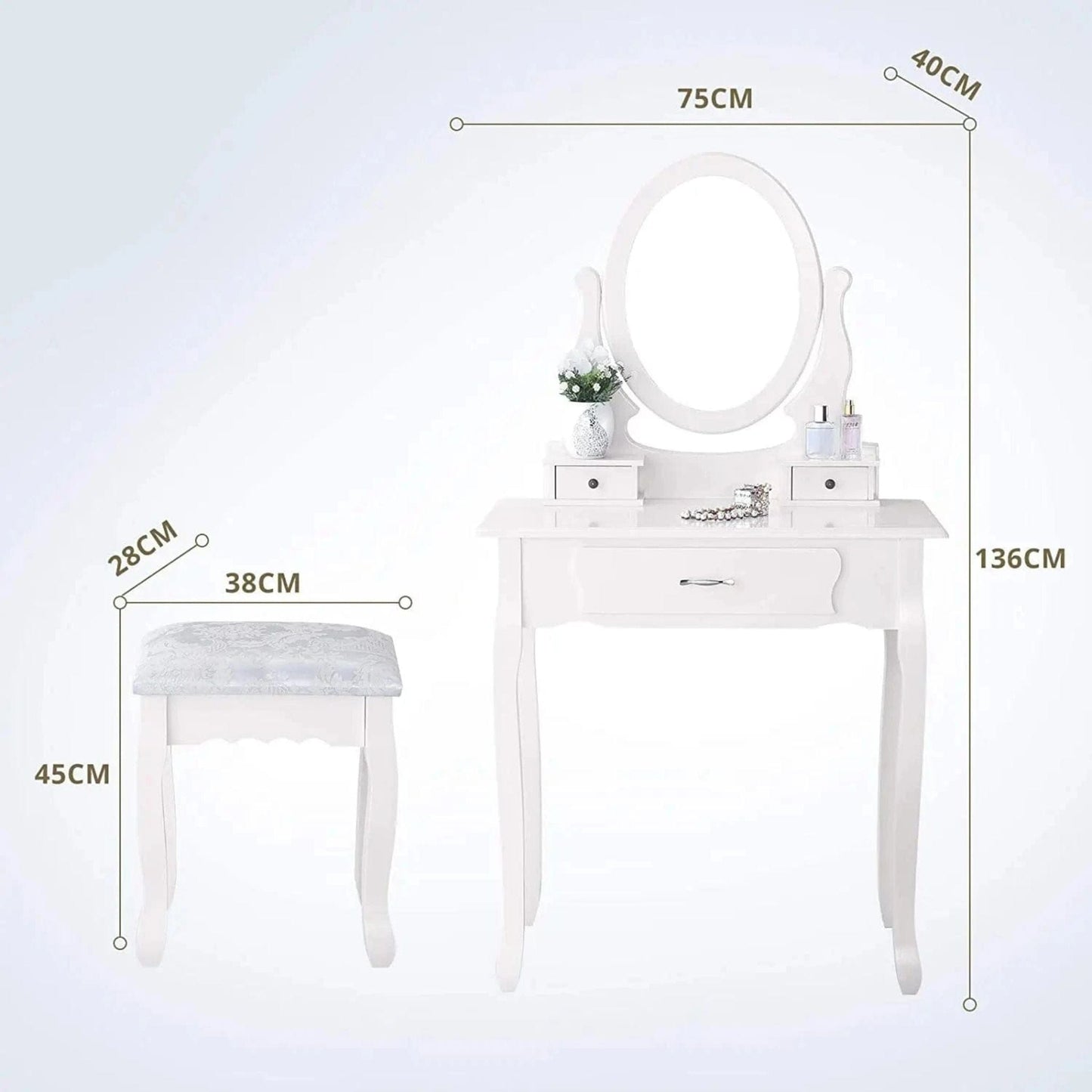 Coiffeuse avec tabouret et miroir | UT Blanc