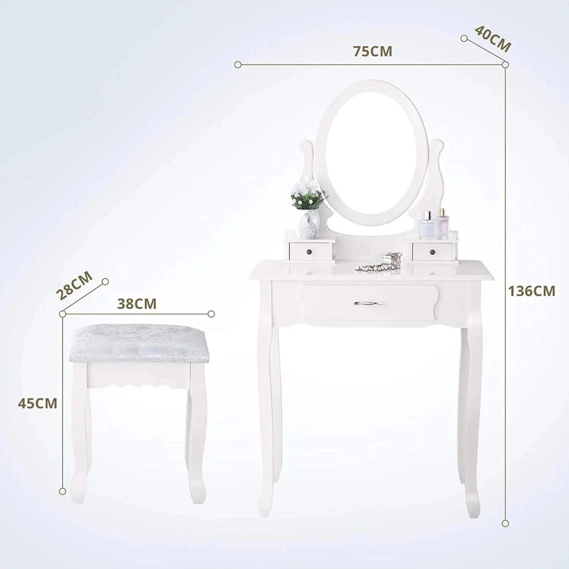 Coiffeuse avec tabouret et miroir | UT Blanc