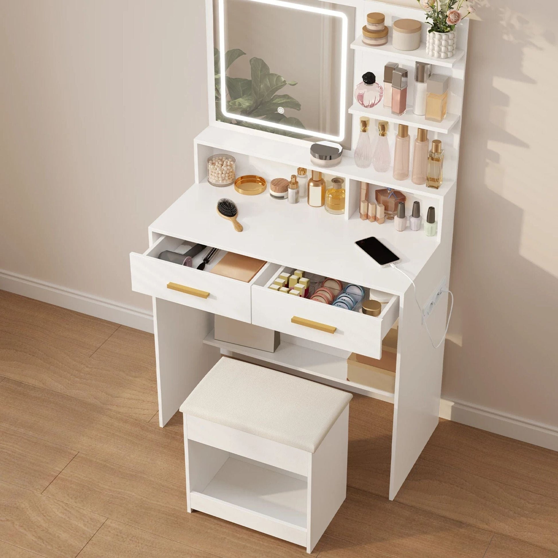 Coiffeuse avec tabouret | UT. Blanc