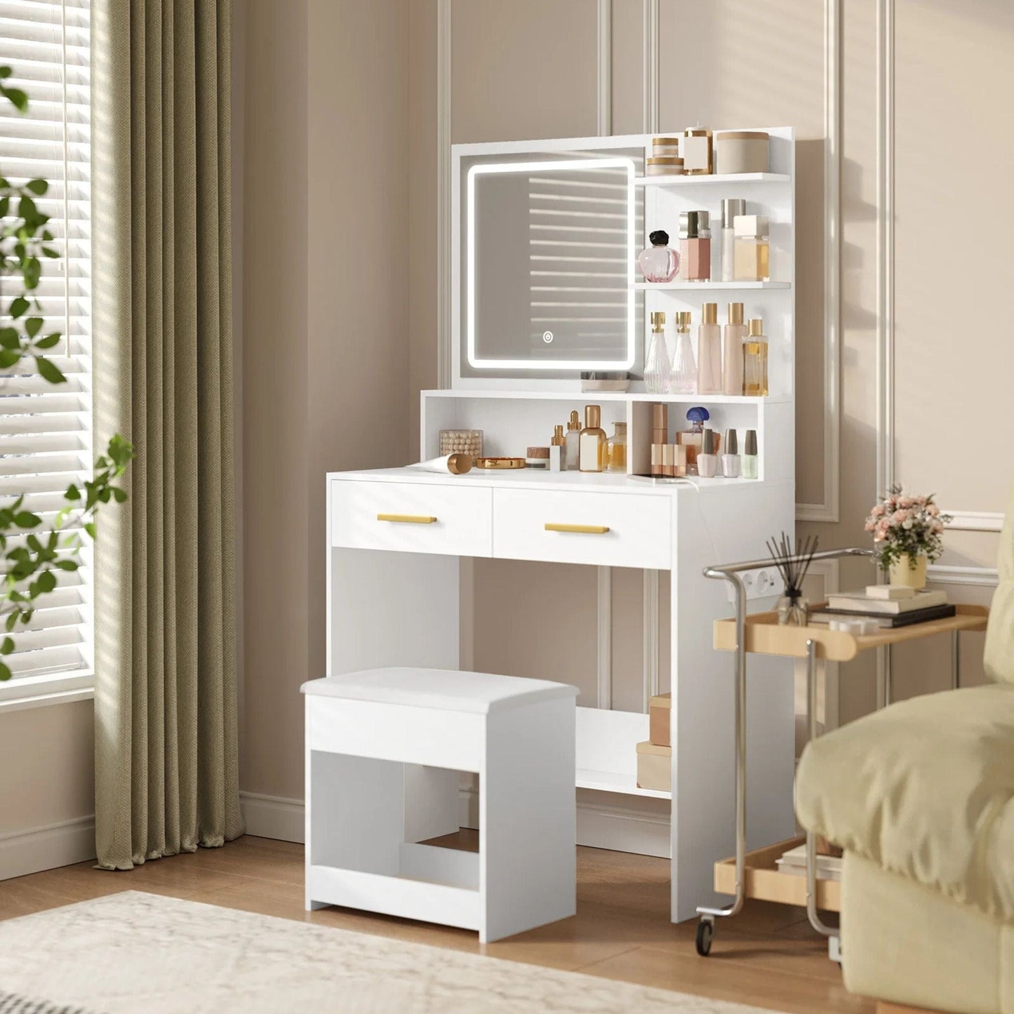 Coiffeuse avec tabouret | UT. Blanc